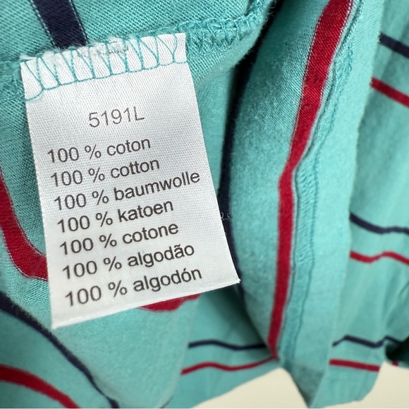 Lacoste Polo Mens 7 Large Teal Blue Red Stripe Short Sleeve Preppy Short Sleeve - Picture 6 of 8